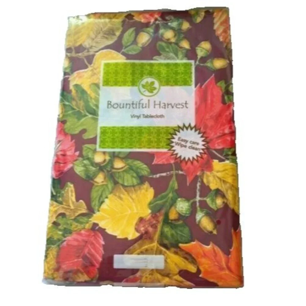 Fall Leaves Leaf Vinyl Tablecloth Acorns Thanksgiving Holiday Flannel Back 52x90